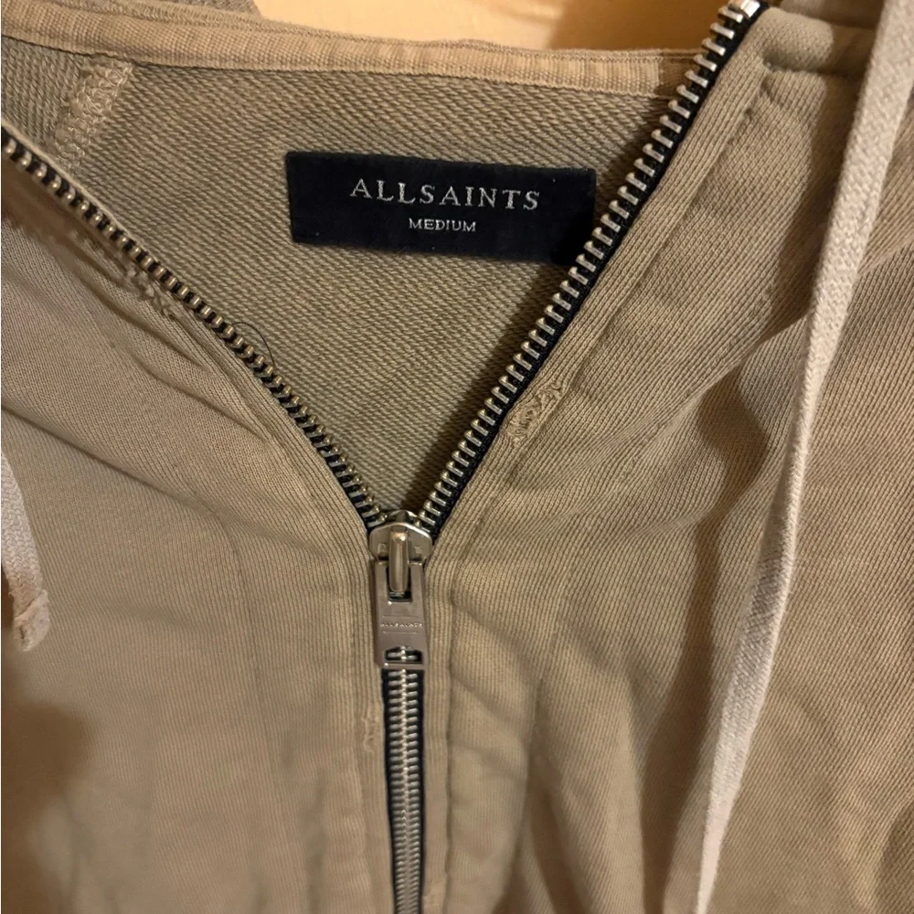 Allsaints dark tan/ brown distressed zip-up hoodie - Picture 4 of 7